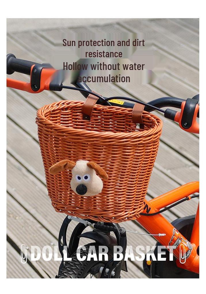 Retro Woven Front Basket for Children's Bicycles, Scooters, or Doll Strollers