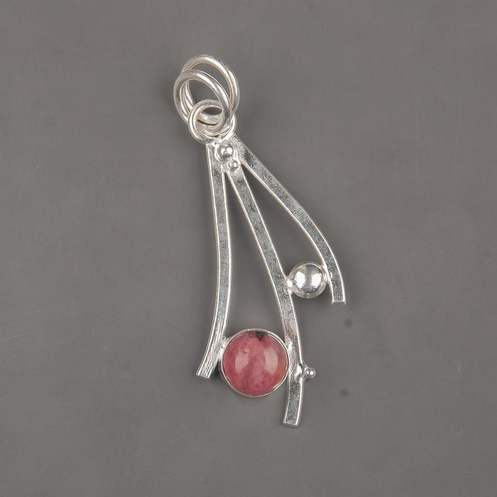Natural Black Rhodonite Gemstone Handmade 925 Sterling Silver Elegant Pendant 1.73" For Wedding Gift PP-23-31