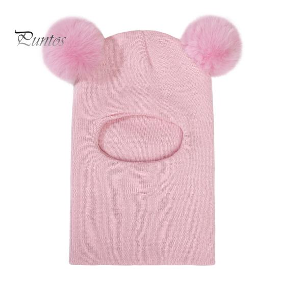 

Детская зимняя шапка, сохраняющая тепло, всесторонняя защита, плюшевый декор в виде мяча, утолщенная вязаная детская кепка для активного отдыха, унисекс, головной убор для холодной погоды розовый