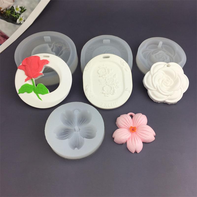 Cherry Blossom Gardenia Rose Silicone Mold for DIY Aromatherapy, Chocolate, Candle, and Epoxy Hanging Tags.
