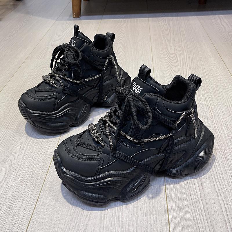 Fashion platform dad shoes women's shoes 2025 autumn and winter new heightening rhinestone chain versatile casual sports shoes