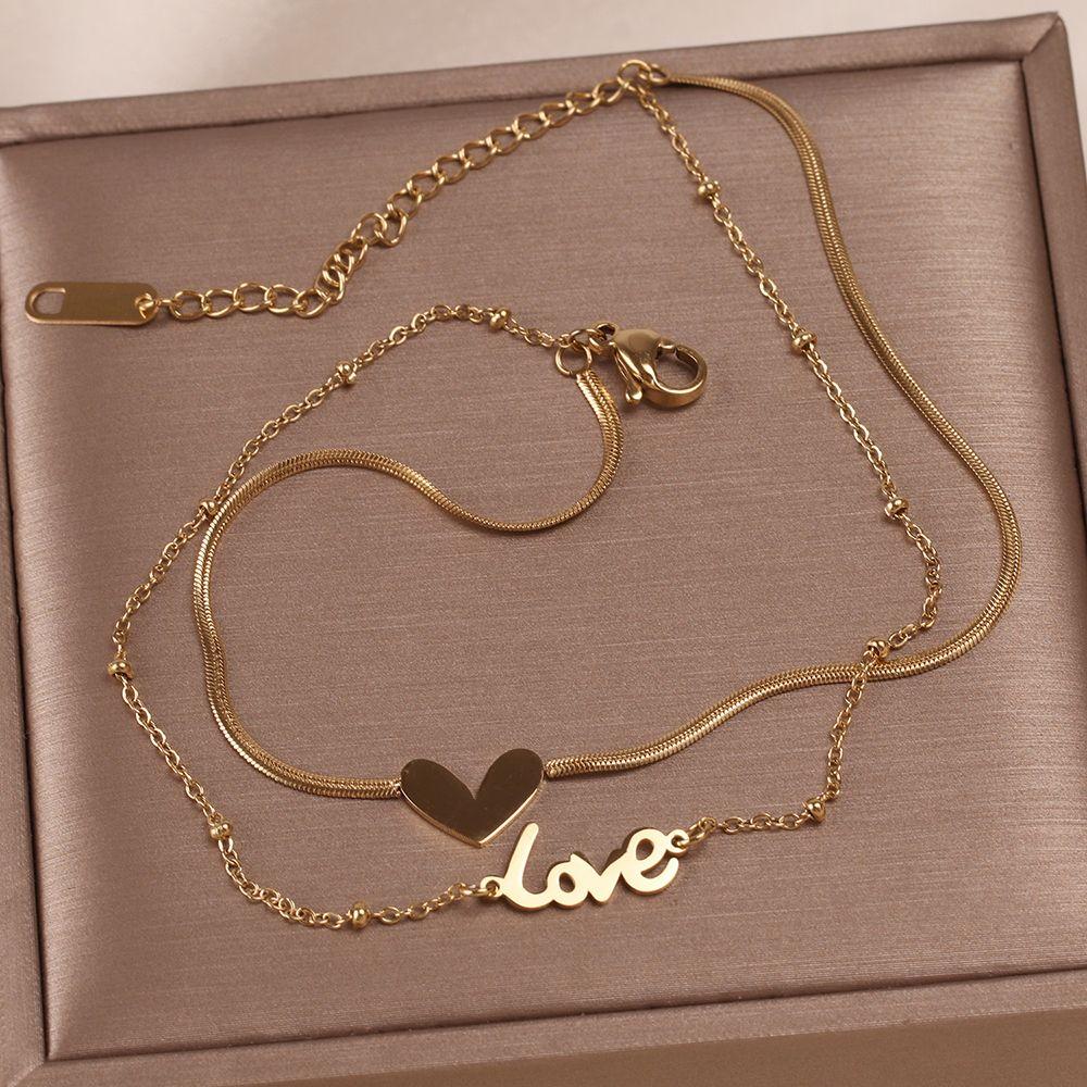 Gift Titanium Steel Heart-Shaped Beach Foot Accessories Snake Chain Love Anklet Fashion Jewelry