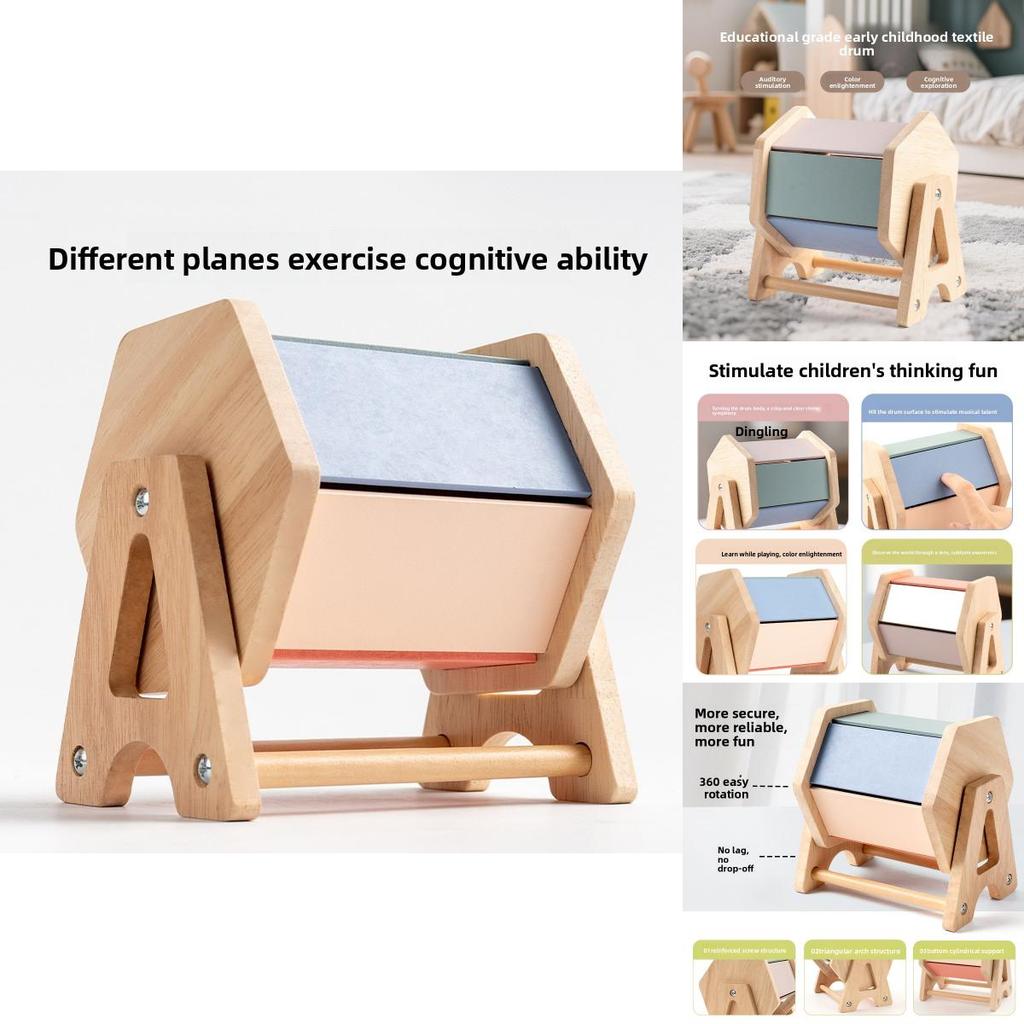 Montessori Wooden Drawer Box With Textile Drum For Early Childhood Learning Development