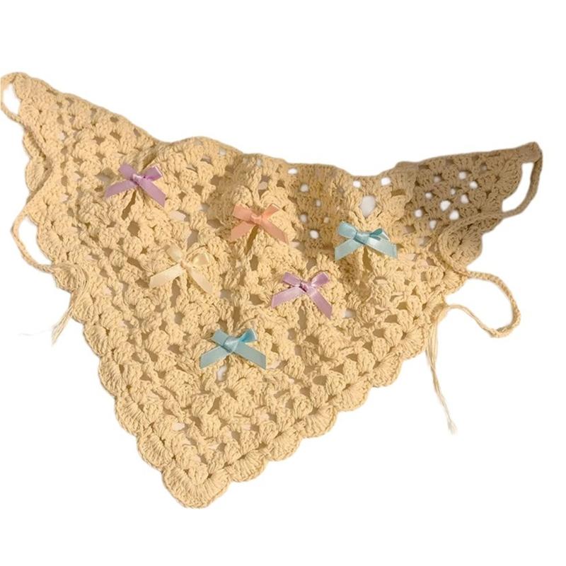 

Crochet Headscarf Hairband for Women Knitted Hair Bandannas Girl Decorative Ethnic Style Headbands Bowknot Hair Scarf
