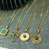 French Retro Style 18K Gold Titanium Steel Necklace Inlaid With Malachite Pendant Women'S Collarbone Chain Necklace
