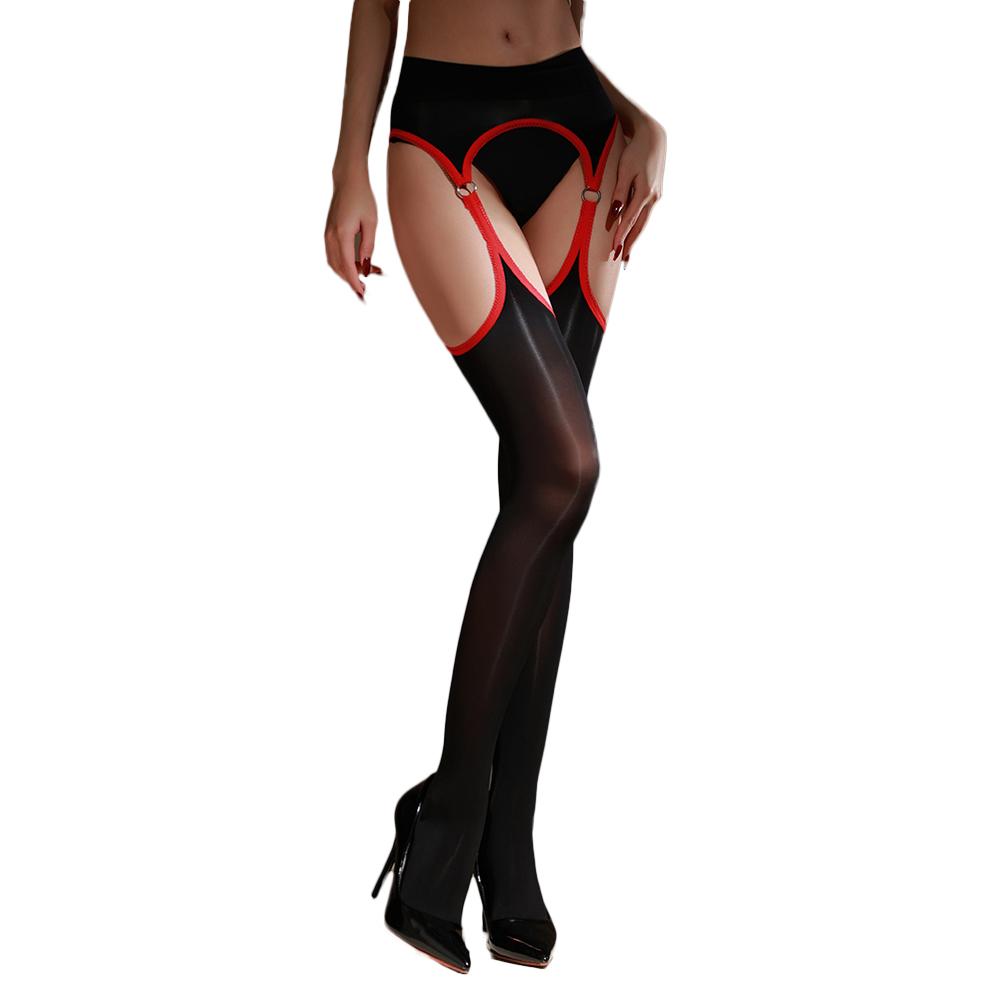 Sexy Dames Kousenbanden Ring Verbinding Kous Broekje Zonder Kruisje Sexy Olie Glanzend Doorzichtig Dienstmeisje Kousen Boven de Knie Kous
