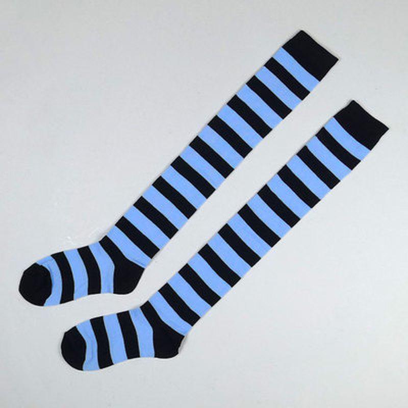 Long Stripe Adorable Anime Tight High Over Knee Pink Blue White For Women Girl Cosplay Student Kawaii Lolita Cotton Stocking