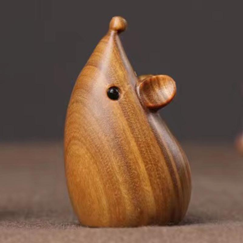 Grünes Sandelholz Schnitzerei Rattenfigur Tier Miniatur Tierkreis Maus Ornament Büro Schreibtisch Zubehör Für Heimdekoration Geschenke
