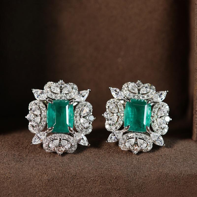 Luksusowa Marka Szmaragdowy Kamień Pasuje do Wszystkiego Srebrna Igła Kolczyki Sztyfty Damskie Akcesoria Prezenty Bez Alergii