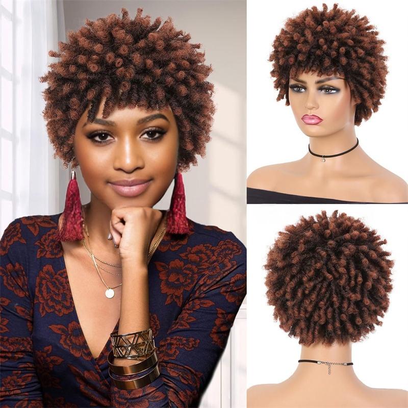

Synthetic Braided Wigs for Women Crochet Twist Hair Short Afro Wig Ladies Dreadlock Wig Brown Daily Curly Cool Girl Bouncy