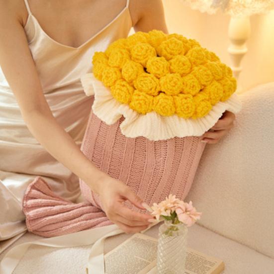 Rose Bouquet Throw Pillow Decorative Knitted Flower Pillow Couch Bed Throw Cushion Gift for Valentine's Day Mother's Day Christmas