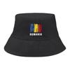 Bucket Hat With Romania Flag Print , Patriotic Men's Hat Simple Lightweight Reversible Beach Hat
