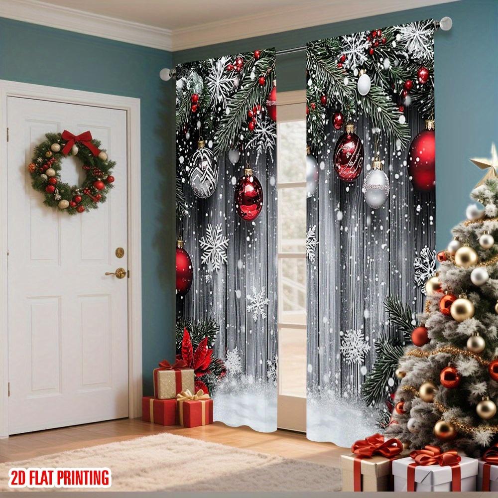 2Pcs Polyester Merry Christmas Snowflakes Printing Window Curtains Birthday Party Decoration Backdrop Drapes for Living Room
