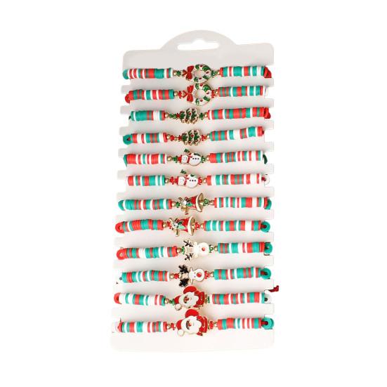 Vianočné korálkové náramky Ručne vyrobené korálky z polymérovej hmoty Elastické náramky Veľkoobchod Biela Červená Zelená Priateľstvo Sviatkovné šperky Darček pre ženy Dievčatá