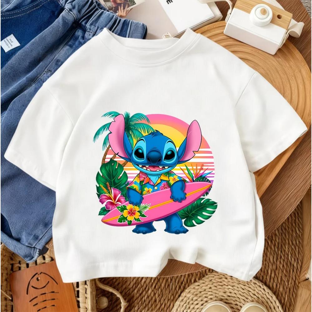Stitches Child Cotton Tee Short Sleeve Blue Alien Ears Character Summer Daily Wear
