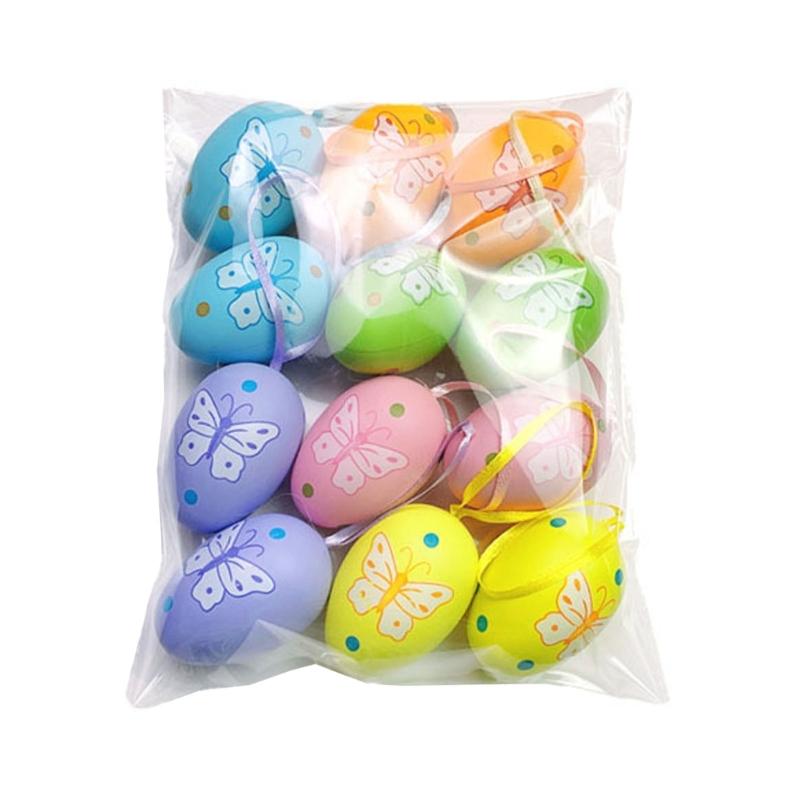 12Pcs Easter Colorful Eggs Handmade Art Ornament Decorative Crafts Supplies for Children Adults DIY Photo Props