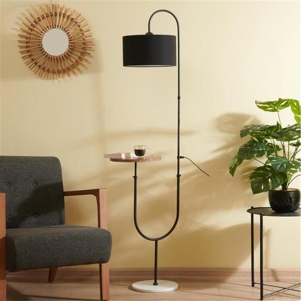 Lampă de podea Safir Light Oslo cu picior de marmură pentru masă de cafea neagră