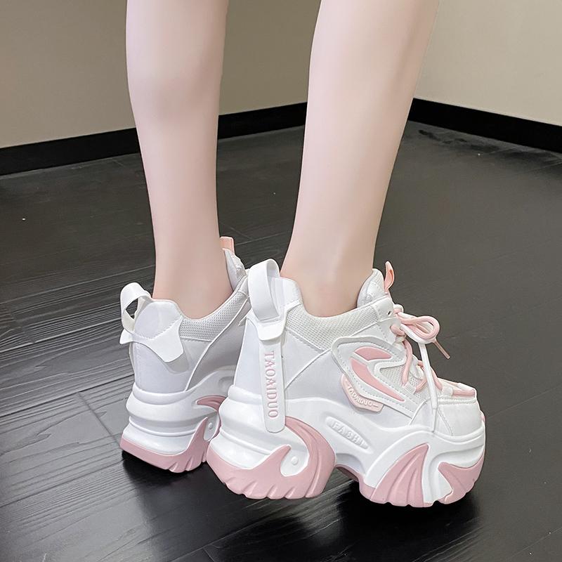 Fashion Spring Autumn Women Chunky Sneakers 10CM Hidden Heels Leather Casual Shoes Woman Crystal High Platform Ladies Sports Dad Shoes