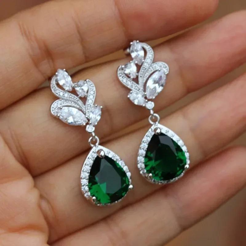 2026 New Style Fashion Green Crystal Pendant Earrings for Women's Engagement Party Accessories with Noble Unique Zircon