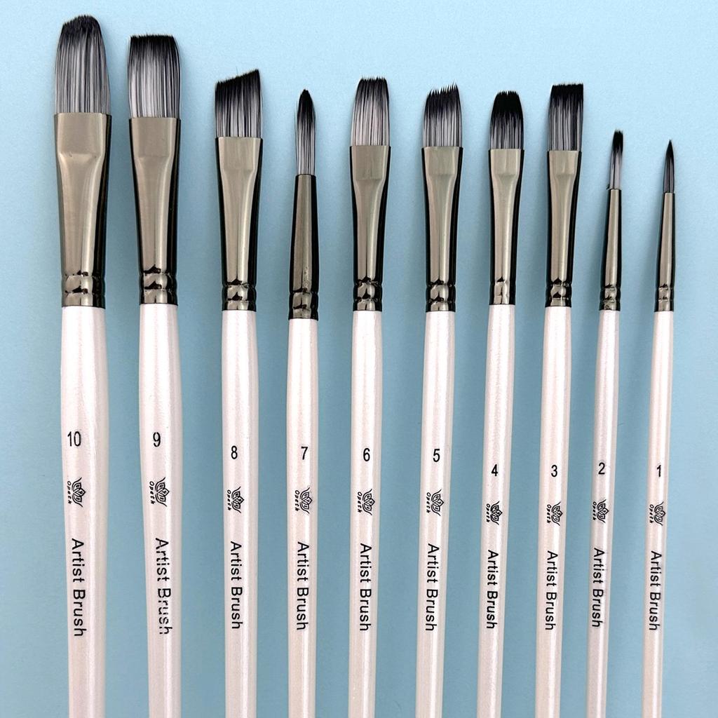 Set da 10 colori bianco perla per studenti con pennelli in nylon bicolore - Ideale per pittura ad acquerello e ad olio per bambini