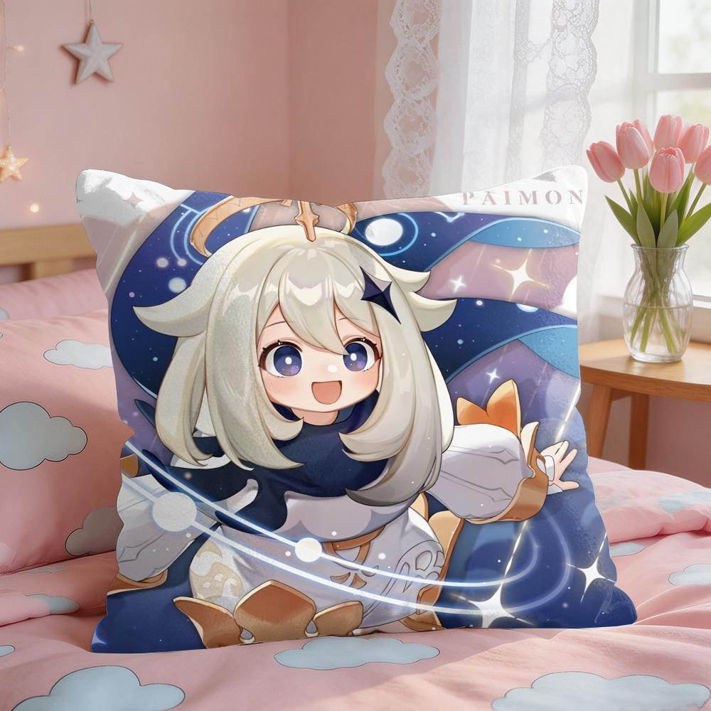 Paimon Cute Genshin Impact Cushion Cover Square Short Plush Pillow Case Living Room Sofa Home Decor Funda X