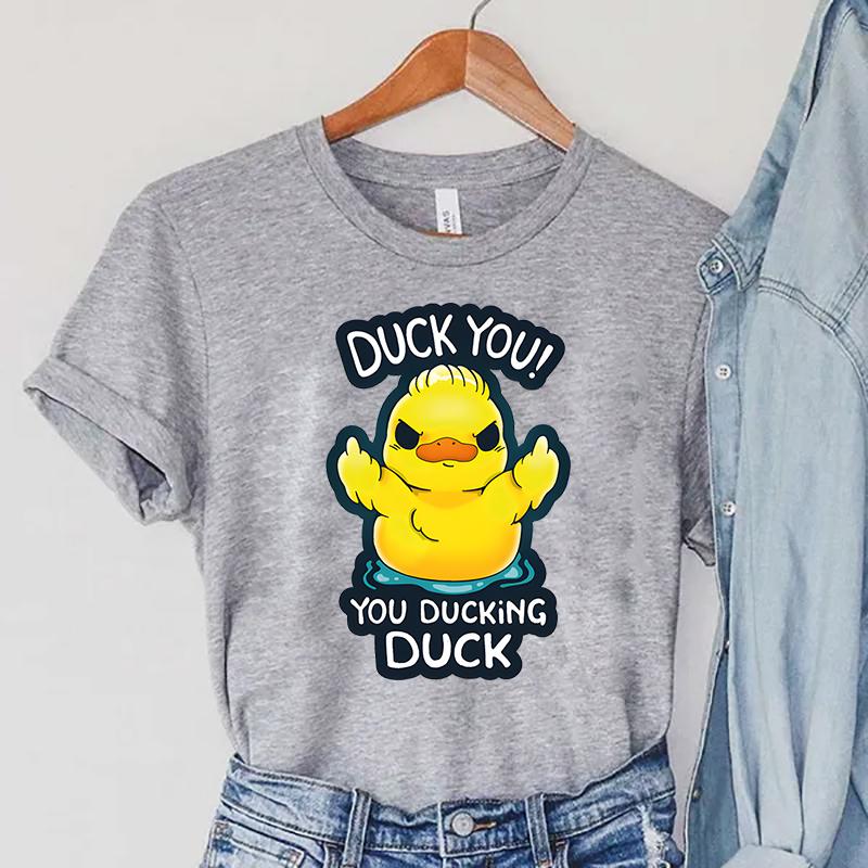 Cartoon DUCK T-Shirts Women's Animals Clothing DUCK YOU! YOU DUCKING DUCK Print Vintage Women TShirts Anger DUCK Female T-Shirts