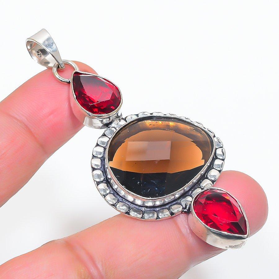 

Подвеска из серебра 925 пробы с натуральным дымчатым топазом и гранатом 2,76 дюйма B9b15