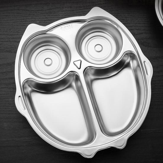 Stainless Steel Dinner Plate for Kids Cartoon Design Divided Tray Food-Grade Safe Durable Children Compartment Serving Snack Dishes