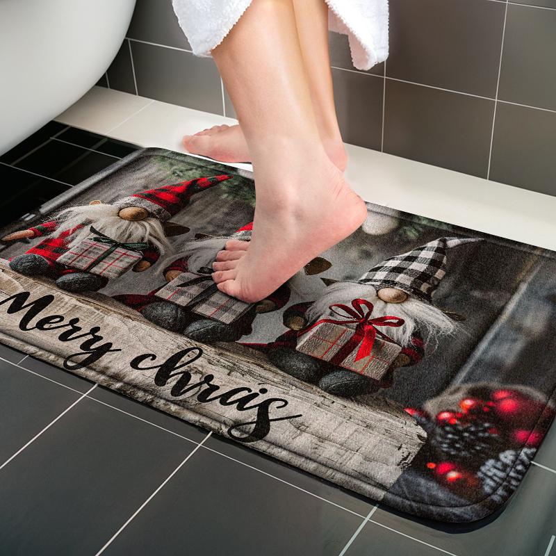 1pc Santa Claus Gift Bathroom Floor Mat Christmas Decor Door Mats Suitable For Bathroom, Kitchen, Living Room, Home Decoration