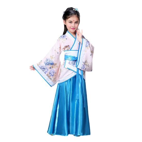 National Costume Tang Dynasty Hanfu for Girls Three-Piece Outfit Top Skirt Belt Traditional Chinese Style Childrens Clothing for New Year Travel