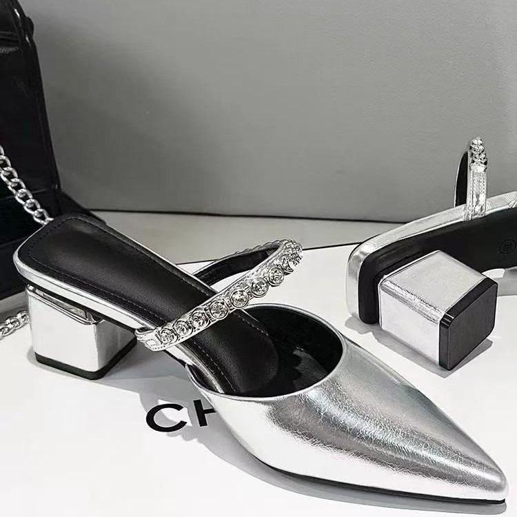 Fashion New Pantoufles De Luxe Noires À Talons Hauts Pour Femme, Mules De Styliste À Enfiler, Mocassins De Soirée, Été 2025
