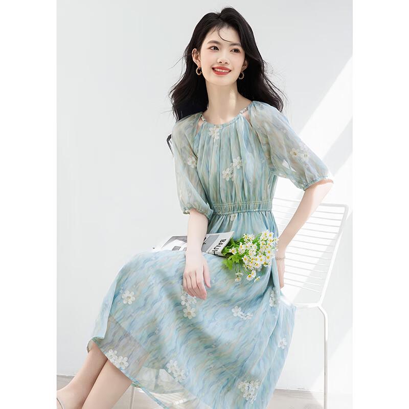 Women's 2025 Summer Floral A-Line Midi Dress