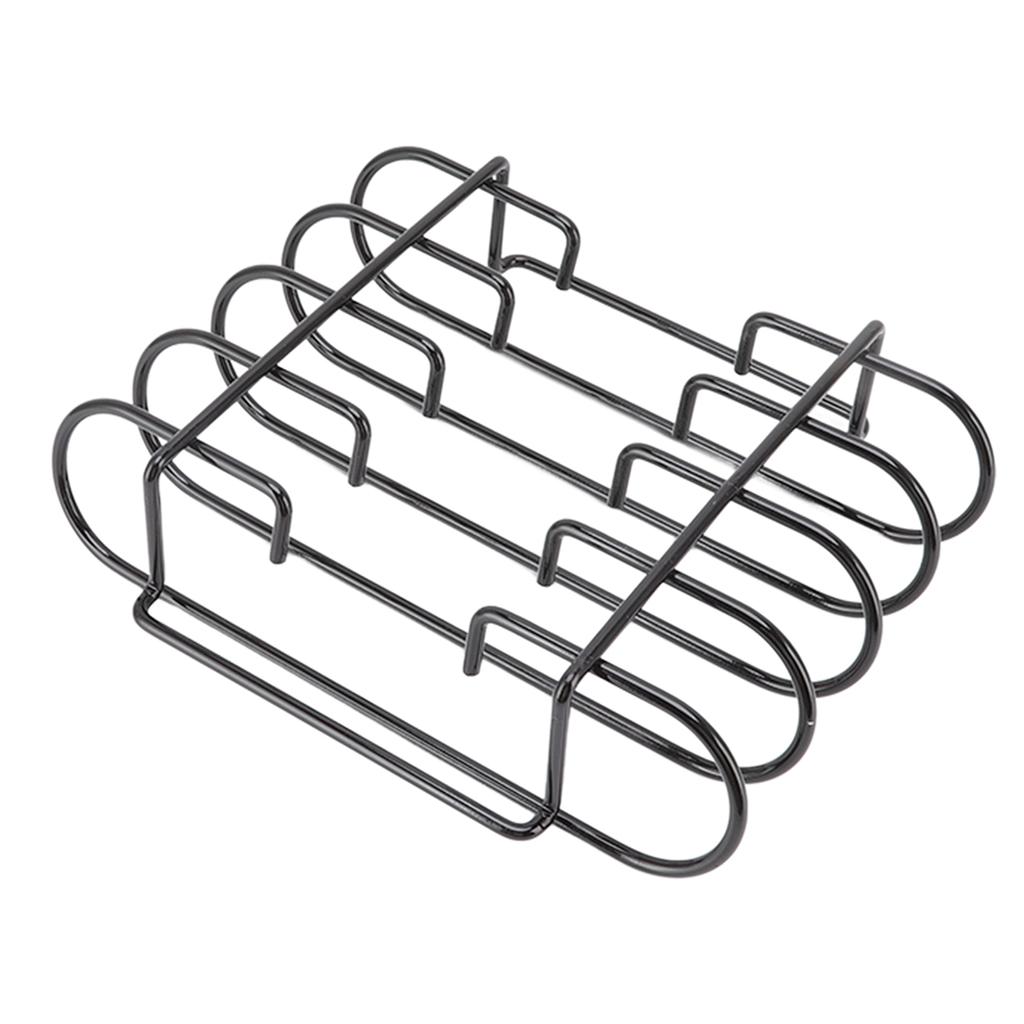Rib Rack 4 Rows Capacity Compact Portable Iron Material Black Durable Reusable Barbecue Standing