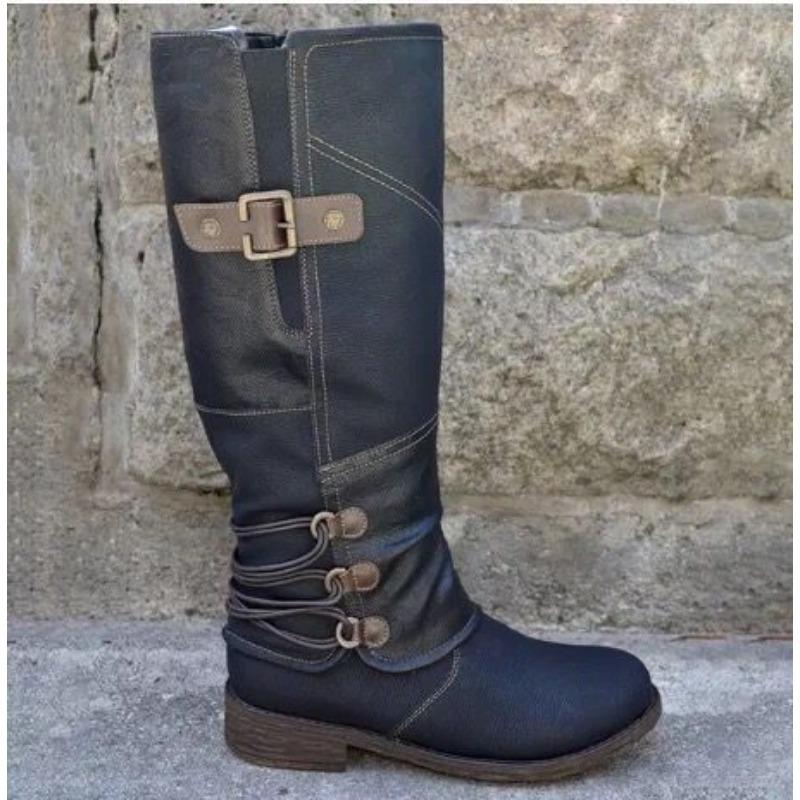 Podzimní a zimní nové boty na vysokém podpatku s plochou podrážkou dámské jezdecké boty velká velikost boční zip martensky