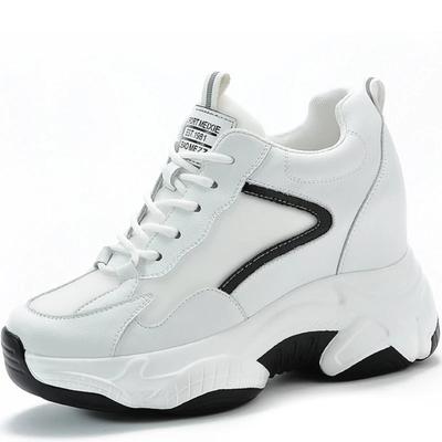 New Spring Cowhide Women Shoes New Internal Increase Heighten Shoes High Heels Wedges Casual Sneakers Cotton Shoe White 9CM