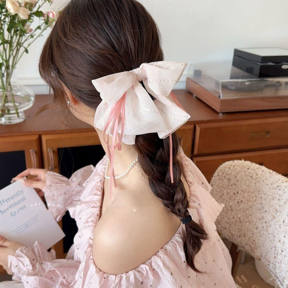 Floral Bow Ribbon Hair Claw Grab Clip Flower Hairpin Barrettes Chiffon Bowknot Hair Clip  Women