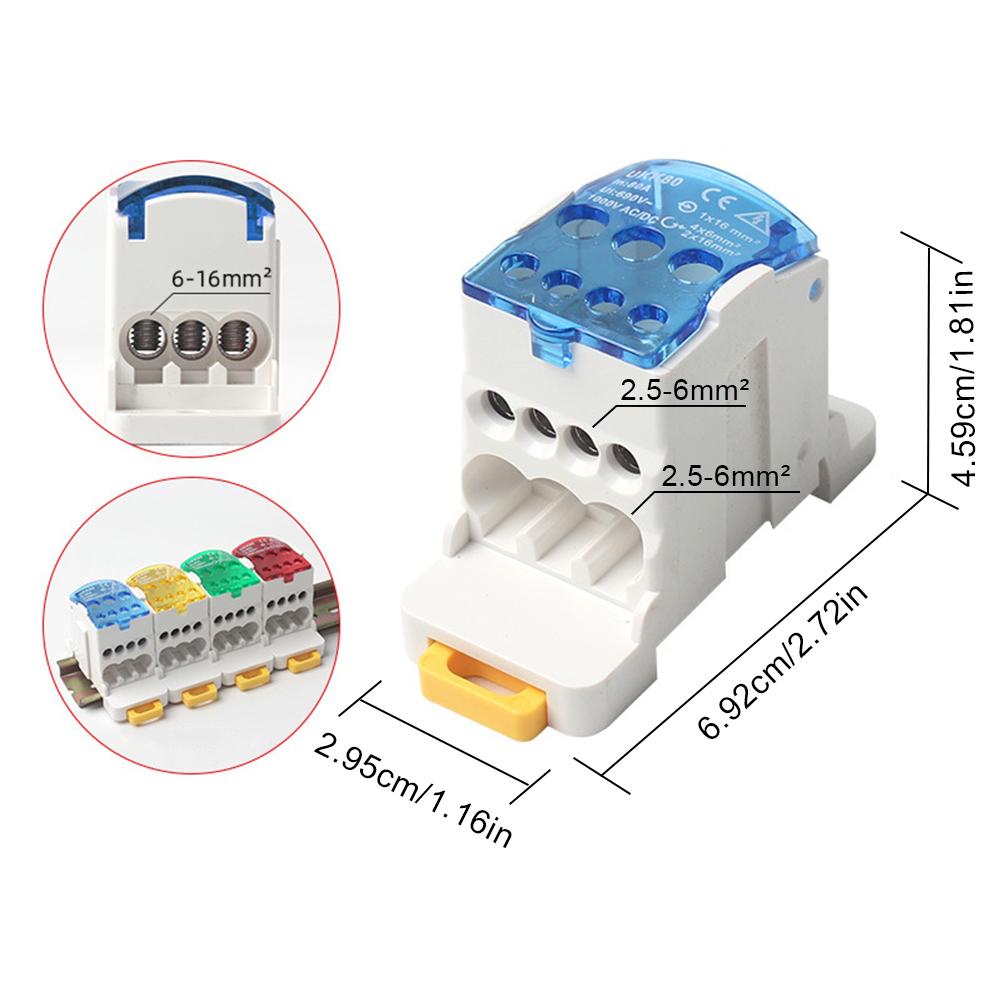 UKK 80A DIN Rail Distribution Box Terminal Block Junction Box Line Terminal Rail Splitter for Various Power Distribution Needs