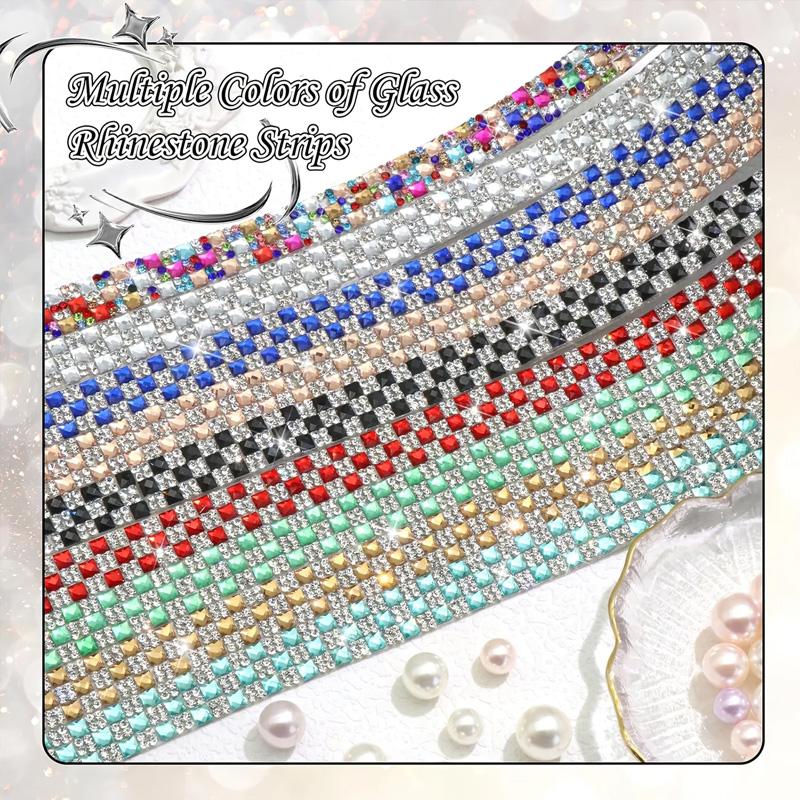 2 Rolls Clothing Accessories for Hats Bags Jackets Rhinestone Tape Iron-On Glass Self-Adhesive Chain Ribbon Multi-Color