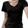 Women's Black and White Short-Sleeved Summer T-Shirt, Versatile Round Neck, Slim Fit, Trendy Short Top