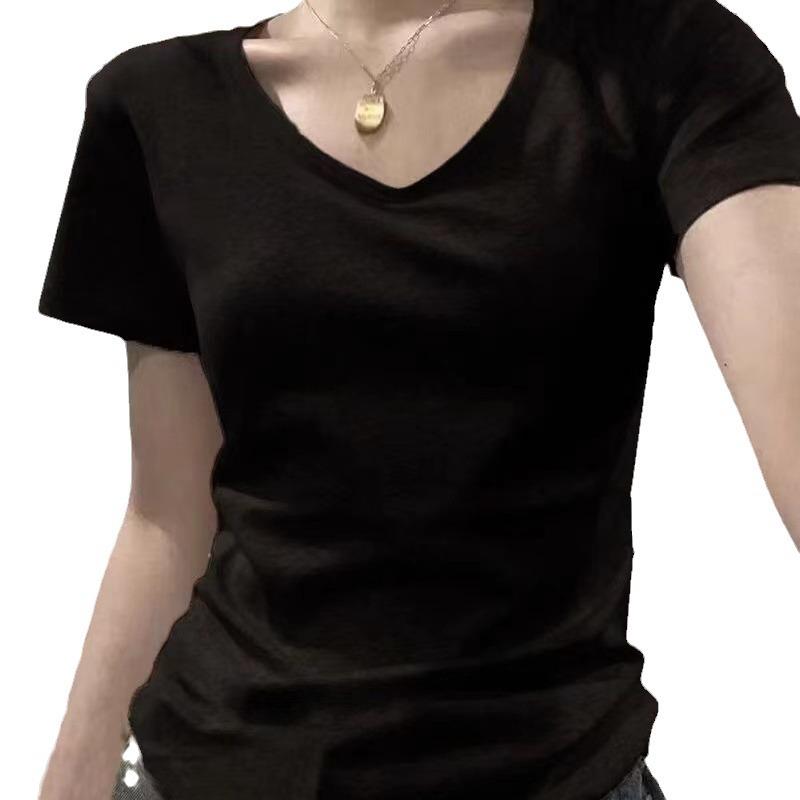 Women's Black and White Short-Sleeved Summer T-Shirt, Versatile Round Neck, Slim Fit, Trendy Short Top