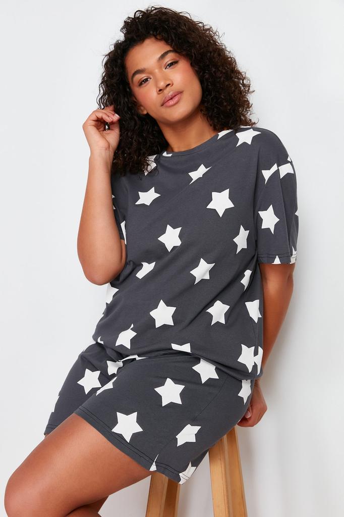 Women's Style Plus Size Lilac Star Printed Knitted Pajama Set