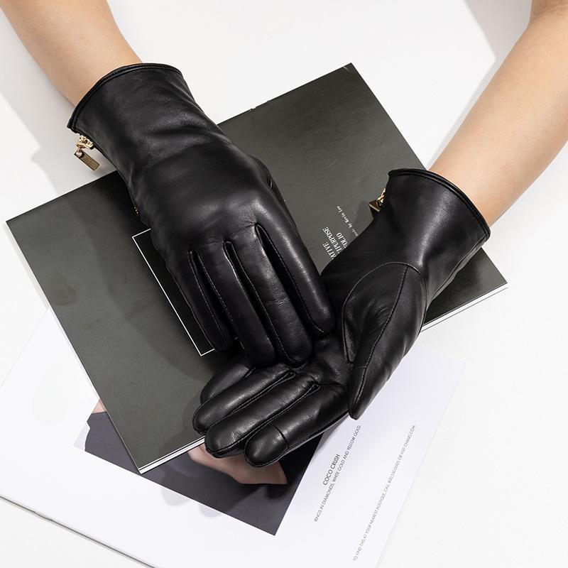 Adult Genuine Leather Gloves Women's Sheepskin Touch Screen Fashionable Driving and Cycling Windproof Gloves for Autumn and Winter