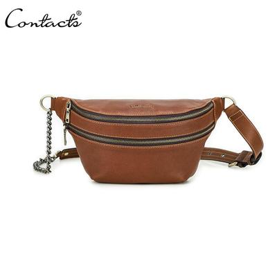 Contact's Women Chest Bag Genuine Leather Design Luxury Travel Chain Sling Crossbody Bag Female Fanny Pack High Quality Handbag