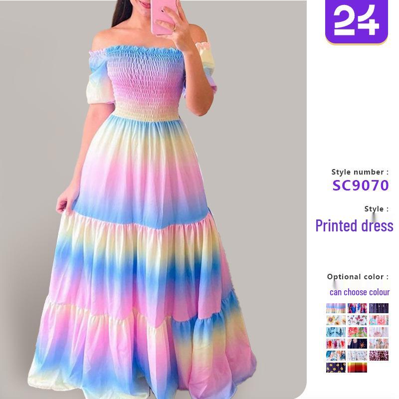 2025 European & American Women's Floral One-Shoulder Long Dress - Spring/Summer Fashion