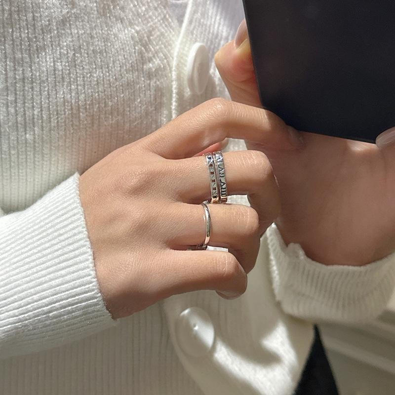 Korean Roman Numeral S925 Sterling Silver Square Ring, Minimalist INS Style