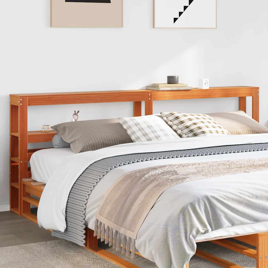 Headboard with Shelves Wax Brown 200 Cm Solid Pine Wood