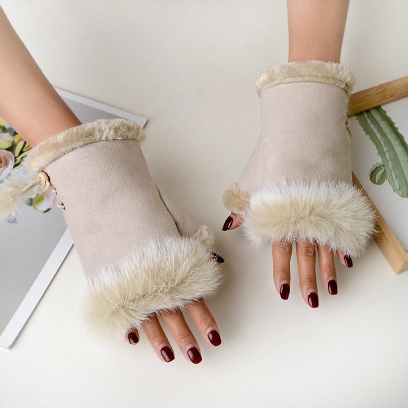 Soft Winter Half Finger Gloves Women Warm Luxury Plush Fingerless Gloves Wrist Mittens Writting