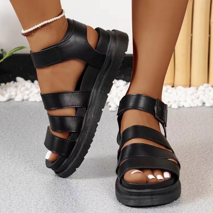 Flat-soled sandals women's summer new casual hollow buckle open-toed fish mouth sandals