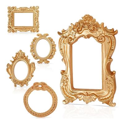2025+ 5 Pieces Vintage Resin Picture Frame Vintage Photo Frame Mini Oval Rectangle Gothic Frames Hanging Photo Frame