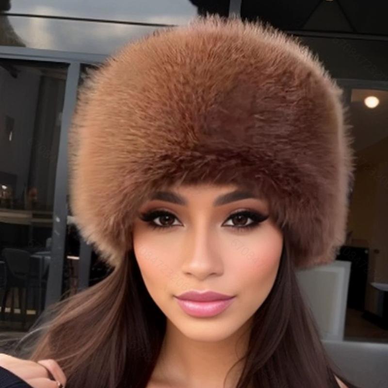 WTEMPO Women's Autumn Winter Soft Plush Hats Windproof Cold-proof Thick Warm Bucket Hats Ear-protecting Flat-topped Hats Outdoor Shopping Hats
